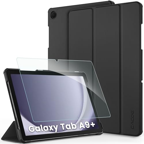 CACOE Hülle für Samsung Galaxy Tab A9+ Plus 11 Zoll 2023 mit Schutzfolie - Ultra Dünn mit Standfunktion Slim PU Leder Smart Schutzhülle, Schwarz von CACOE