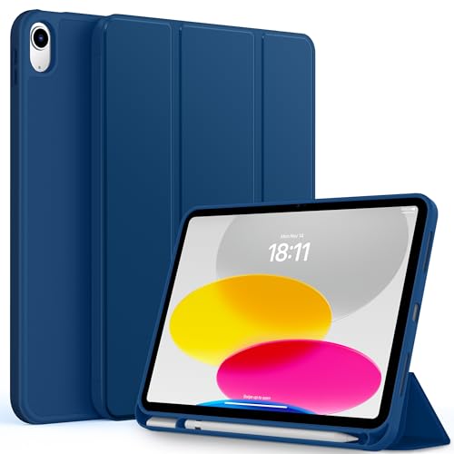 CACOE Hülle für iPad 10 Generation Hülle mit Stifthalter 10.9 Zoll 2022 A2757/A2777, Ultradünne Weicher TPU Rückseite Abdeckung Schutzhülle mit Standfunktion - Meerblau von CACOE