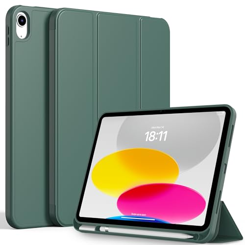 CACOE Hülle für iPad 10 Generation Hülle mit Stifthalter 10.9 Zoll 2022 A2757/A2777, Ultradünne Weicher TPU Rückseite Abdeckung Schutzhülle mit Standfunktion - Nachtgrün von CACOE