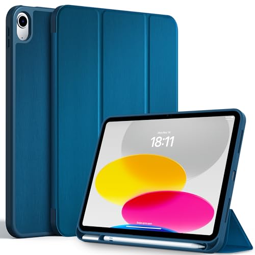 CACOE Hülle für iPad 10 Generation Hülle mit Stifthalter 10.9 Zoll 2022 A2757/A2777, Ultradünne Weicher TPU Rückseite Abdeckung Schutzhülle mit Standfunktion - Pfauenblau A von CACOE