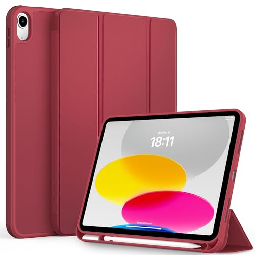 CACOE Hülle für iPad A16 11. Generation 2025 /ipad 10. Generation 10.9 Zoll mit Stifthalter, Dünne Weicher TPU Rückseite Schutzhülle mit Auto Schlafen/Wachen - Rotwein von CACOE