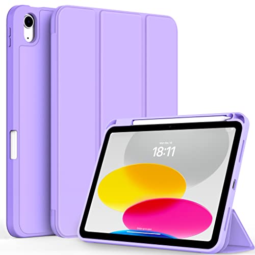CACOE Hülle für iPad 10 Generation Hülle mit Stifthalter 10.9 Zoll 2022 A2757/A2777, Ultradünne Weicher TPU Rückseite Abdeckung Schutzhülle mit Standfunktion - Violett von CACOE