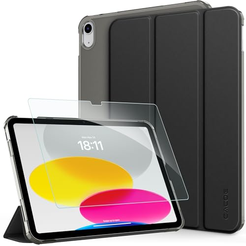 CACOE Hülle für iPad 11. Generation A16/ iPad 10. Generation 10.9 Zoll mit Schutzfolie - Ultra Dünn mit Standfunktion Slim PU Leder Smart Schutzhülle, Schwarz von CACOE
