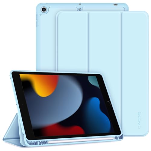 CACOE Hülle für iPad 9./8./7. Generation mit Stifthalter 10.2 Zoll Modell 2021/2020/2019, Ultradünne Schutzhülle aus TPU mit Standfunktion für iPad 10.2, Hellblau von CACOE