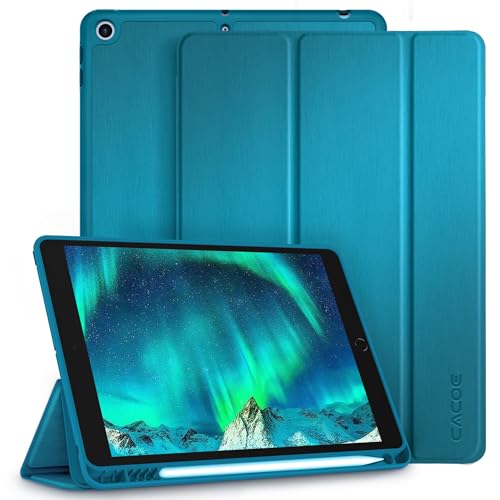 CACOE Hülle für iPad 9./8./7. Generation mit Stifthalter 10.2 Zoll Modell 2021/2020/2019, Ultradünne Schutzhülle aus TPU mit Standfunktion für iPad 10.2, Pfauenblau von CACOE