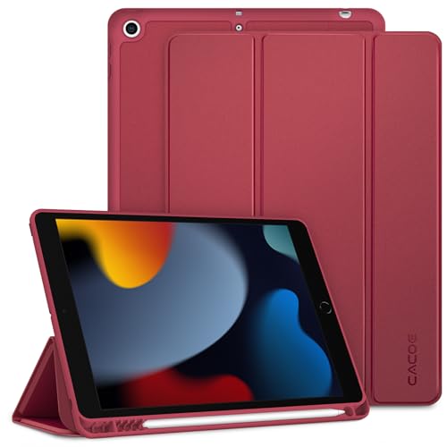 CACOE Hülle für iPad 9./8./7. Generation mit Stifthalter 10.2 Zoll Modell 2021/2020/2019, Ultradünne Schutzhülle aus TPU mit Standfunktion für iPad 10.2, Rotwein von CACOE