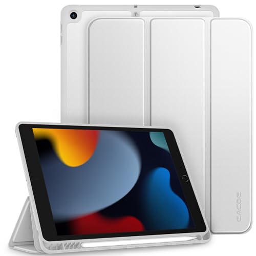 CACOE Hülle für iPad 9./8./7. Generation mit Stifthalter 10.2 Zoll Modell 2021/2020/2019, Ultradünne Schutzhülle aus TPU mit Standfunktion für iPad 10.2, Silber von CACOE