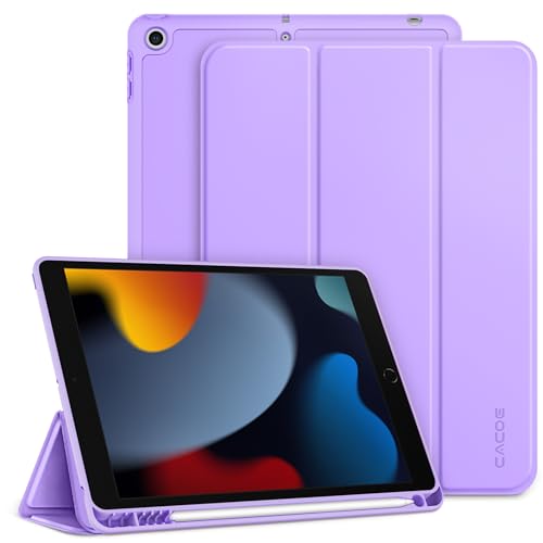 CACOE Hülle für iPad 9./8./7. Generation mit Stifthalter 10.2 Zoll Modell 2021/2020/2019, Ultradünne Schutzhülle aus TPU mit Standfunktion für iPad 10.2, Violett von CACOE