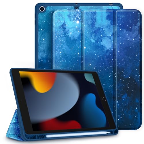 CACOE Hülle für iPad 9./8./7. Generation mit Stifthalter 10.2 Zoll Modell 2021/2020/2019, Ultradünne Schutzhülle aus TPU mit Standfunktion für iPad 10.2,Blauer Sternenhimmel von CACOE