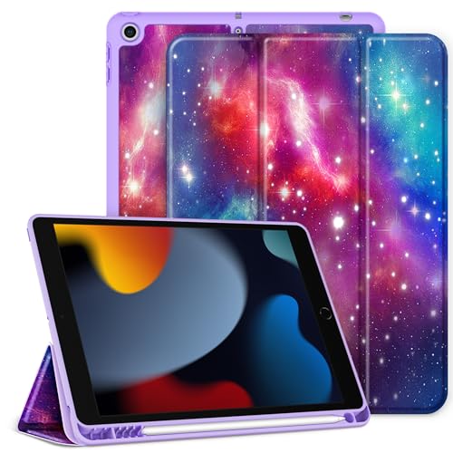 CACOE Hülle für iPad 9./8./7. Generation mit Stifthalter 10.2 Zoll Modell 2021/2020/2019, Ultradünne Schutzhülle aus TPU mit Standfunktion für iPad 10.2,lila Stern von CACOE