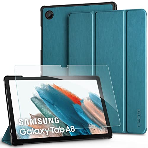 CACOE Kompatibel mit Samsung Galaxy Tab A8 10.5 2022/2021 Hülle mit Schutzfolie -Ultra Dünn mit Standfunktion Slim PU Leder Smart Schutzhülle Kompatibel Galaxy Tab A8 SM-X200/SM-X205 (Pfauenblau) von CACOE