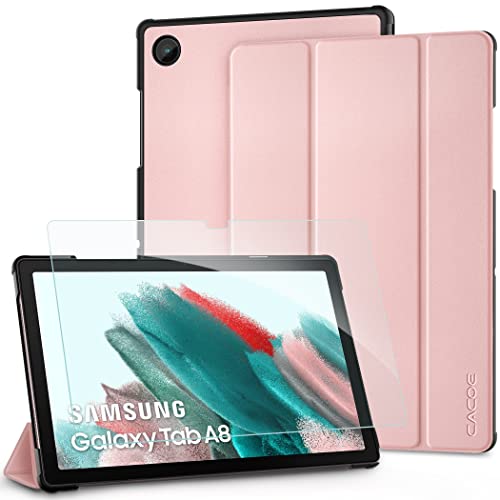CACOE Kompatibel mit Samsung Galaxy Tab A8 10.5 2022/2021 Hülle mit Schutzfolie -Ultra Dünn mit Standfunktion Slim PU Leder Smart Schutzhülle Kompatibel Galaxy Tab A8 SM-X200/SM-X205 (Roségold) von CACOE