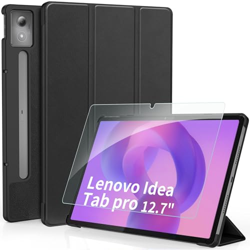 CACOE Hülle für Lenovo Idea Tab Pro 12.7 Zoll 2025 mit Schutzfolie - Ultra Dünn mit Standfunktion Slim PU Leder Schutzhülle, Schwarz von CACOE