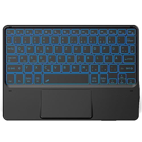 CACOE Tastatur mit Touchpad, QWERTZ Tastatur Kabellose mit 7 Farben Beleuchtete kompatibel mit iPad, Android Tablet, Windows, 10 Zoll Schwarz von CACOE