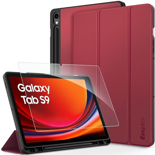 EasyAcc Hülle Kompatibel mit Samsung Galaxy Tab S9 FE/ S9 2023 11 Zoll mit Schutzfolie, Ultra Dünn mit Standfunktion Slim PU Leder Passt für SM-X710/SM-X716B/SM-X718U/ SM-X510/ SM-X516B, Rotwein von CACOE