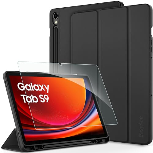 EasyAcc Hülle Kompatibel mit Samsung Galaxy Tab S9 FE/ S9 2023 11 Zoll mit Schutzfolie, Ultra Dünn mit Standfunktion Slim PU Leder Passt für SM-X710/SM-X716B/SM-X718U/ SM-X510/ SM-X516B, Schwarz von CACOE
