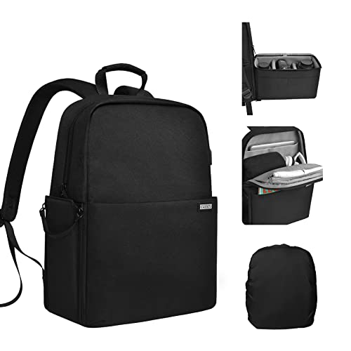 CADeN Kamerarucksack, Wasserdicht Kameratasche Dual Use SLR Bag Diebstahl Fotorucksack Kompatibel mit spiegelreflexkamera Canon Nikon Sony Stativ,Schwarz,2.0 L von CADeN