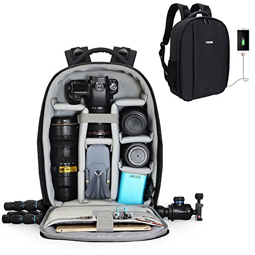 CADeN Kamerarucksack Spiegelreflex Tasche Wasserabweisend Fotorucksack mit Regenschutz Camera Backpack Bag Kompatibel mit Canon Nikon Sony 2 DSLR 7 Objektiv Stativ von CADeN