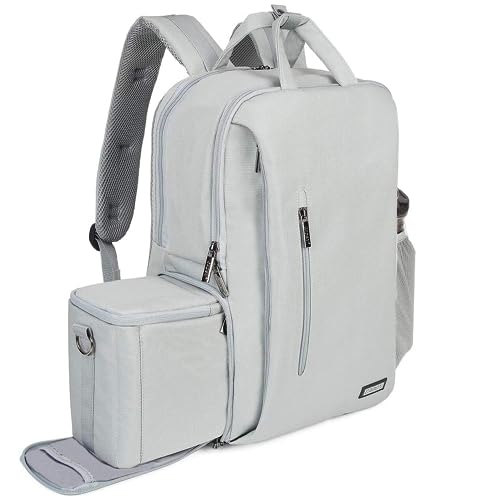 CADeN Kamerarucksack Wasserabweisend Diebstahlsicher 15.6 '' Laptopfach Fotorucksack & Reise Kameratasche mit USB für DSLR Canon Nikon Sony Spiegelreflex (Hellgrau) von CADeN