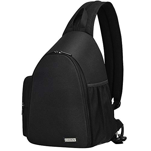 CADeN Kameratasche,Kamera-Umhängetasche,Sling Kamerarucksack, Wasserdichter Fototasche mit Stativhalterung für DSLR/SLR spiegellose Kameras（Schwarz） von CADeN
