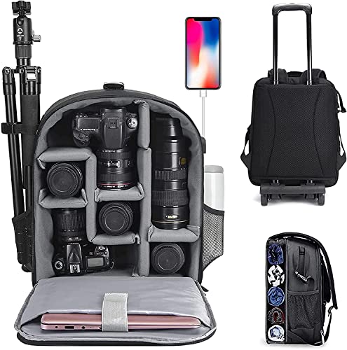 CADeN Professional Trolley Large Camera Backpack Bag for DSLR/SLR Mirrorless Camera Waterproof, Camera Case Compatible for Sony Canon Nikon Camera and Lens Stativ Accessories, 5.0 Schwarz von CADeN