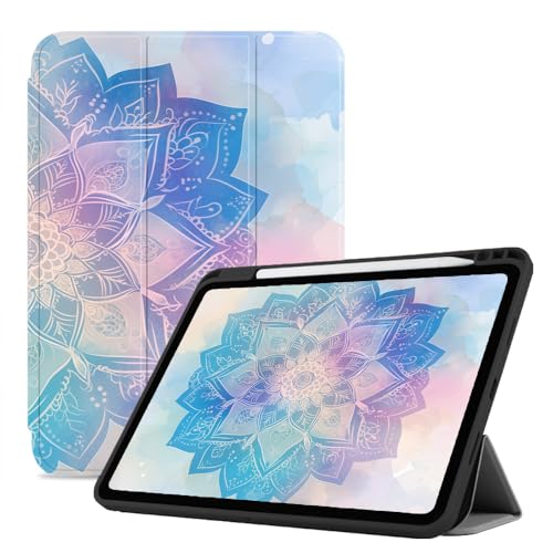 Hülle Für 12,9 Zoll Ipad Pro 6/5/4 Gen (2022/2021/2020), Pu-Leder Mit Stifthalter, Intelligente Abdeckung Mit Automatischer Schlaf-/Wachfunktion - Regenbogen-Farbverlauf-Mandala von CAEITLRSO