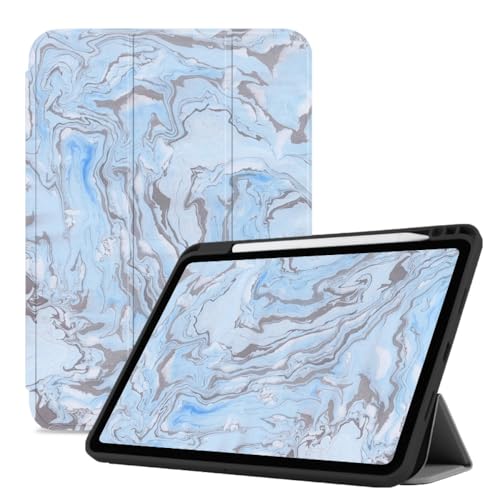 Hülle Für Das Neue iPad mini Der 6. Generation, iPad mini 6 Hülle (8,3 Zoll, 2021), Schmale Dreifach Faltbare Lederhülle Mit Stifthalter, Mit Automatischem Wake/Sleep - Blauer Marmor von CAEITLRSO