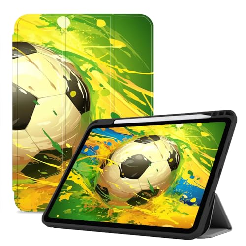 Hülle Für Ipad 9./8./7. Generation (10,2 Zoll, Modell 2021/2020/2019), Stoßfester, Automatischem Aufwachen/Schlafen, Hülle Für Ipad 7/8/9 - Fußball Gelb Grün Graffiti von CAEITLRSO