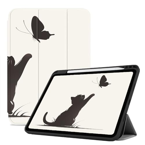 Hülle Für Ipad 9./8./7. Generation (10,2 Zoll, Modell 2021/2020/2019), Stoßfester, Automatischem Aufwachen/Schlafen, Hülle Für Ipad 7/8/9 - Schwarze Katze Schmetterling Silhouette von CAEITLRSO