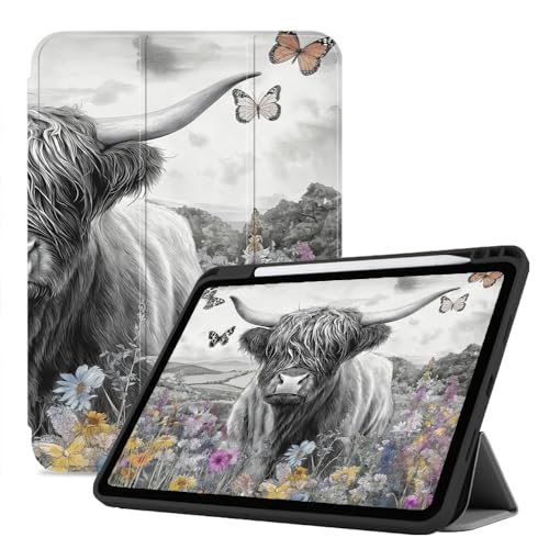 Hülle Für Ipad Air 11" 6. Generation 2024 Mit Stifthalter, Intelligente Schutzhülle Mit Automatischer Wake/Sleep-Funktion - Vintage Highland Kuh Wildblumen von CAEITLRSO