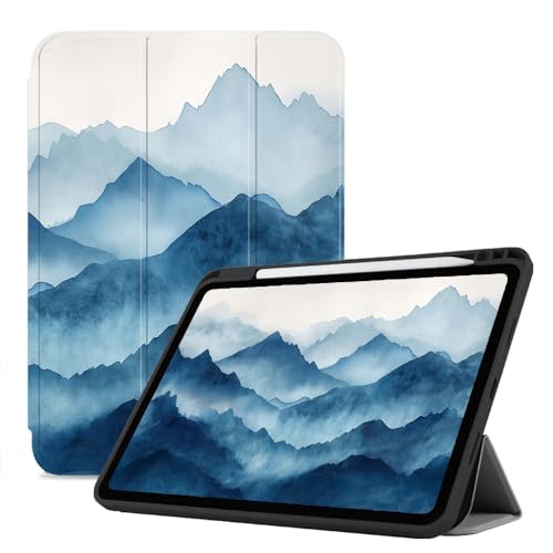 Hülle Für Ipad Air-6 (11") Hülle, Pu-Leder Stand Folio Smart Cover Mit Stifthalter, Automatische Schlaf-/Wachfunktion Mit Stifthalter - Blaue Farbverlauf-Berge von CAEITLRSO
