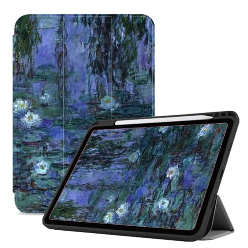Hülle Für Ipad Mini 6. Generation (8,3 Zoll) Hülle 2021 A2568/A2569 Folio Trifold Case Premium Lederbezug Leicht – Blaue Seerosen Monet von CAEITLRSO
