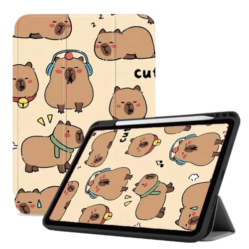 Schutzhülle Für Ipad 9., 8., 7., 10,2 Zoll (Modell 2021/2020/2019, Ipad 9/8/7), Flexible TPU-Rückseite, Mit Stifthalter, Automatisches Aufwachen/Schlafen – Süßes Capybara von CAEITLRSO