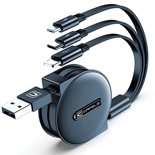 CAFELE 3 in 1 Einziehbares Ladekabel[𝟮𝟬-𝟭𝟮𝟬𝐂𝐌],5V/3A Sichere Schnell Aufrollbare Kabel,Universal, Mehrfach Mit Typ C/MicroUSB/Phone für 14 13 12 Samsung Galaxy Huawei Xiaomi (Dunkelblau) von CAFELE