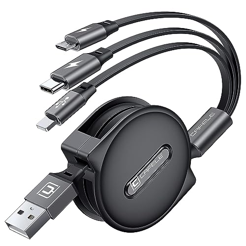 CAFELE 3 in 1 Einziehbares Ladekabel[20-120CM],5V/3A Sichere Schnell Aufrollbare Multi USB Kabel,Universal Ladekabel Mehrfach Mit Typ C/MicroUSB/Phone für 14 13 Galaxy Huawel X1a0mi von CAFELE