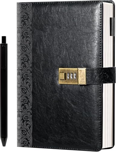 Vintage Tagebuch mit Schloss 256 Seiten Leder-Tagebuch mit Schlossrückenprägung Hardcover verschlossenes Journal mit Stift, 7 x 9 Zoll verschließbares Journal für Erwachsene Frauen Männer Schwarz Vintage Tagebuch mit Schloss 256 Seiten Leder-Tagebuch mit Schlossrückenprägung Hardcover verschlossenes Journal mit Stift, 7 x 9 Zoll verschließbares Journal für Erwachsene Frauen Männer Schwarz von CAGIE