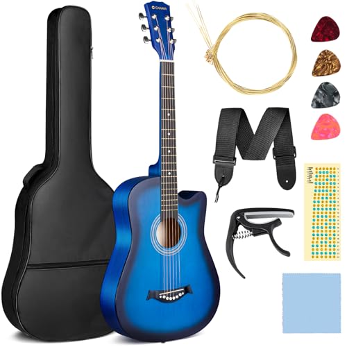 CAHAYA 38 Zoll Akustikgitarre Lindenholz: Akustikgitarren Set für Anfänger, Kinder und Erwachsene, kommt mit Tragetasche, Ersatzsaiten, Kapodaster, Plektren, Skalenaufklebern, Blau CY0354 CAHAYA 38 Zoll Akustikgitarre Lindenholz: Akustikgitarren Set für Anfänger, Kinder und Erwachsene, kommt mit Tragetasche, Ersatzsaiten, Kapodaster, Plektren, Skalenaufklebern, Blau CY0354 von CAHAYA