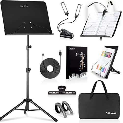 CAHAYA 6 in 1 Notenständer mit Ständer Leichter Desktop Buchständer mit Tragetasche, Notenmappe & Clip Metall Tragbare solide Rückseite für Gitarre, Ukulele, Geige Spieler CY0194set CAHAYA 6 in 1 Notenständer mit Ständer Leichter Desktop Buchständer mit Tragetasche, Notenmappe & Clip Metall Tragbare solide Rückseite für Gitarre, Ukulele, Geige Spieler CY0194set von CAHAYA