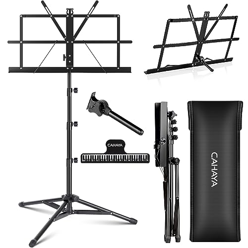 CAHAYA CY0204 Notenständer, Metall, tragbar, mit Tragetasche, Notenordner, 170 cm, erhöht, Schwarz von CAHAYA