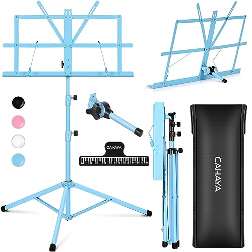 CAHAYA Faltbarer Notenständer aus Metall stabil Leichter Tragbarer Verstellbarer Notenständer & Tischständer 2 in 1 Doppelnutzung mit Tragetasche, Blue CY0204-3 von CAHAYA