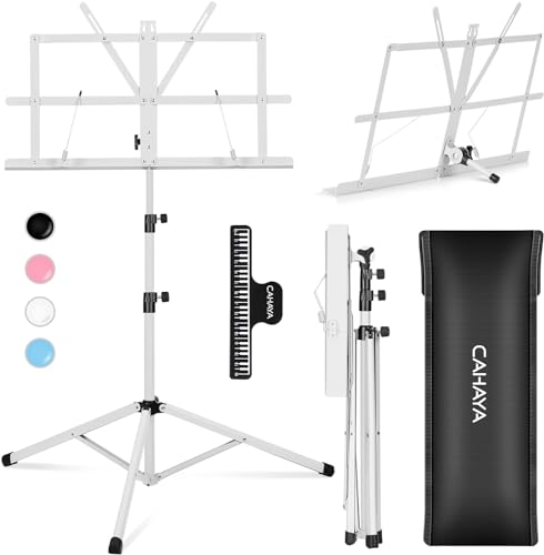 CAHAYA Faltbarer Notenständer extra stabil Leichter Tragbarer Verstellbarer Notenständer & Tischständer 2 in 1 Doppelnutzung mit Tragetasche Notenständer aus Metall Weiß von CAHAYA