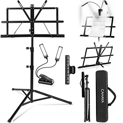 CAHAYA Notenständer mit Notenpultleuchte klappbar Höhenverstellbar Einstellbar Notenständer & Tischständer 2 in 1 Doppelnutzung mit Ständerleuchte und Tischbuchständer 204 set von CAHAYA