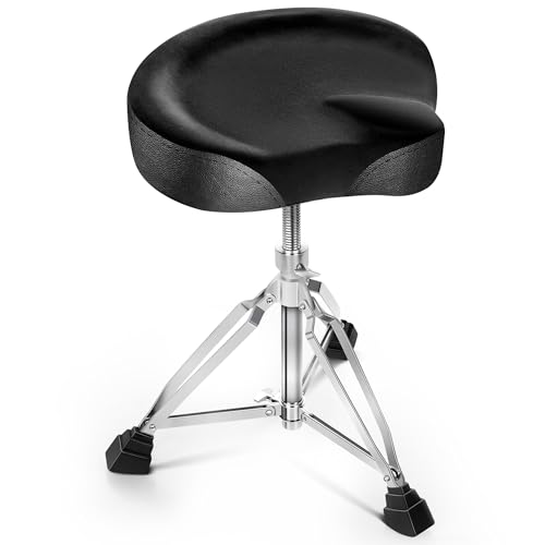CAHAYA Verstärkt Vergrößert Sattelform Schlagzeughocker: 9cm Extra Dick Gepolsterter Drum Hocker - Höhenverstellbar von 45-62.5cm Trommelhocker Tragfähigkeit bis zu 200kg von CAHAYA