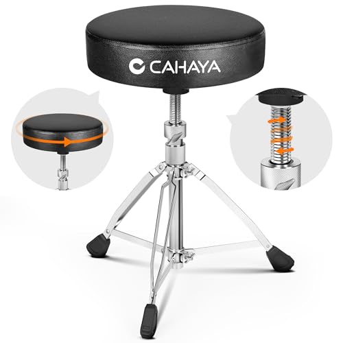 CAHAYA Verstärkt Vergrößert Schlagzeughocker: 8cm Extra Dick Gepolsterter Drum Hocker 35cm Erweitern Durchmesser -Höhenverstellbar von 48-64cm Trommelhocker Tragfähigkeit bis zu 200kg von CAHAYA