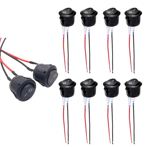 10 Stück Kippschalter 12V,Wippschalter 12V,Schalter 12V Mit Draht,2 Polig EIN/AUS SPST Switch 10 A/125V,6 A/250V,Rund Button,Für Lichtschalter Wohnmobil Auto Motorrad Truck Jeep Off Road Boat Marine von CAIKAILIOR