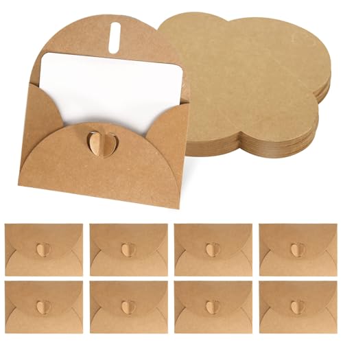 Kraftpapier Umschläge 40 Stück Mini Briefumschläge mit 40 Stück Karten Set, Klein Umschläge Mini Briefumschläge mit Herz Verschluss für Geldgeschenke Dankeskarten Einladung von CAINCAY