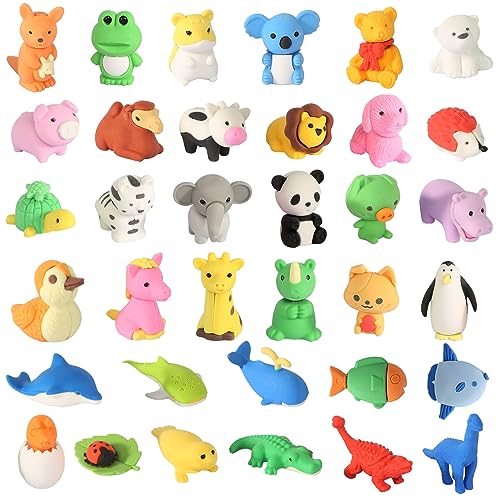 Radiergummi Kinder, 35 Stück Tieren Kleine Bleistift Radiergummi Set, Mini Bleistift Radiergummi Niedliche Tier Radiergummis Bunt Radiergummis für Geburtstag Party von CAINCAY