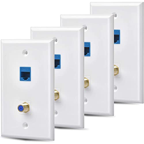 CAIONPLE 4 Packungen Ethernet Koax Wand Platten Auslass mit 1 Cat6 Schlussstein Anschluss und 1 Vergoldeten Koax F Typ Anschluss RJ45 Wand Platten von CAIONPLE