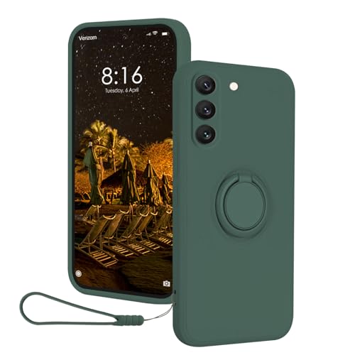 CAIOUS Silikon Hülle für Samsung Galaxy S24 Plus（2024 6.7 Zoll），Ring Case 360 Grad Halter Ständer handyhülle mit Band Kette innem Microfaser Magnetischen Autohalterungen Cover (Grün) von CAIOUS