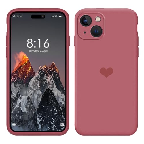 CAIOUS Silikon Hülle für iPhone 15/15 Plus/15 Pro/15 Pro Max Handyhülle（2023），Herz Motiv Muster Flüssig dünn Gummi Ganzkörperschutz Case mit Weiches Mikrofaserfutter Etui (15, Weißdorn Rot) von CAIOUS